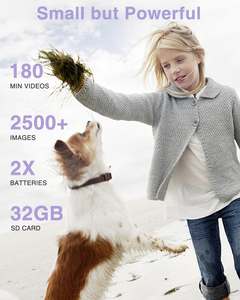Digital Camera, FHD 1080P Kids Camera with 32GB Card, 2 Batteries, Lanyard, 44MP 16X Zoom Anti Shake, Compact Portable Point Shoot Mini Camera for Kids Teens Students Children Girls Boys(Purple) Purple