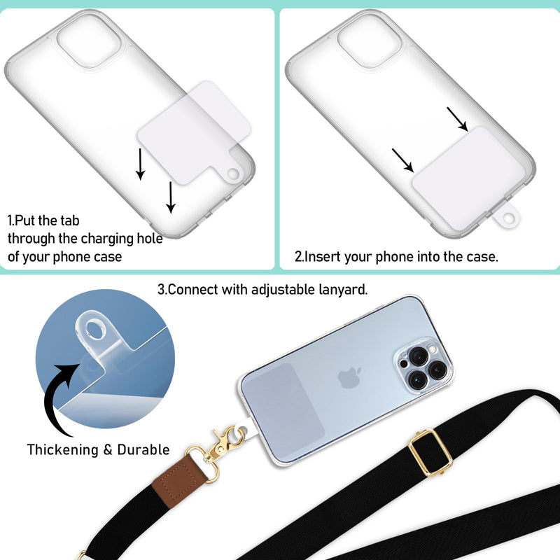 Phone Lanyard Crossbody Wrist Strap, Black Cell Phone Lanyards for Around The Neck Wristlet Shoulder, Adjustable Cute Phone Strap for Car Keys Keychain Wallet Phone Case ID Badge Solid Black