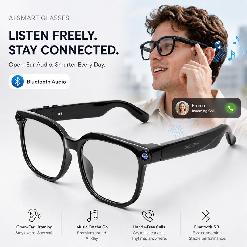 4K Camera AI Smart Glasses for Men Women, Bluetooth Video Audio Sunglasses,Video&Photo Recording Glasses AI Assistant,Wearable Eyeglasses for Vlogging, Travel, Business