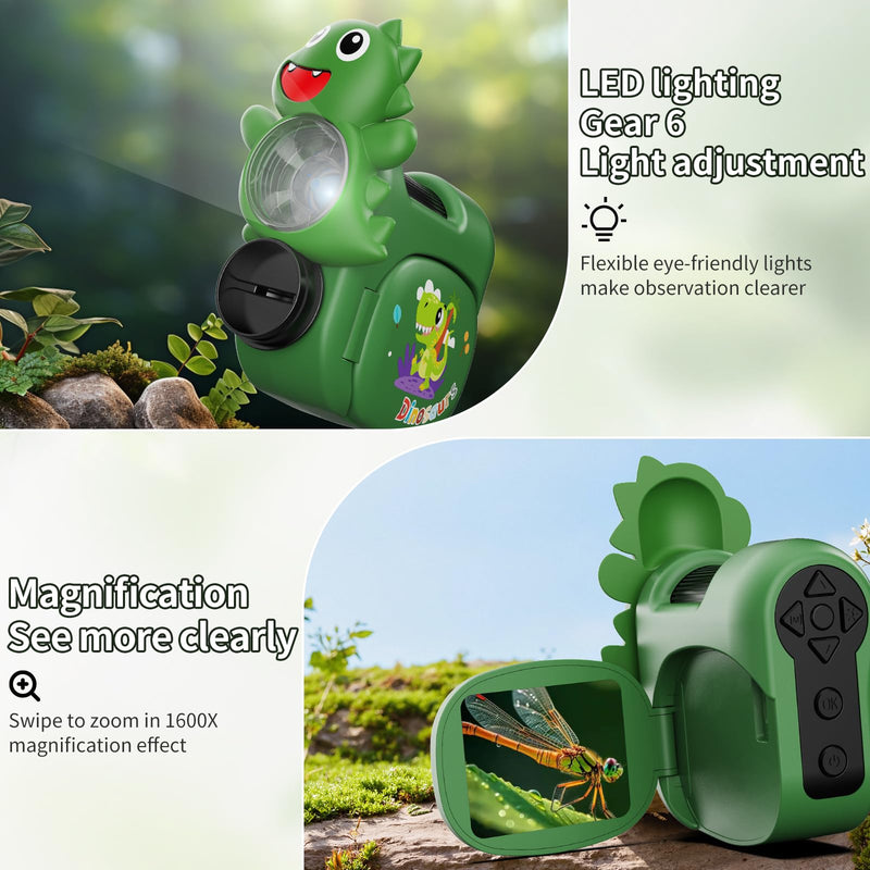 [AUSTRALIA] - 1600X Handheld Microscope for Kids 2" IPS Screen Kit Mini Pocket Digital Microscopes STEM Science with Slides Photo Video Rechargeable Portable Scope Gift for Ages 6-12 (Green) Green 