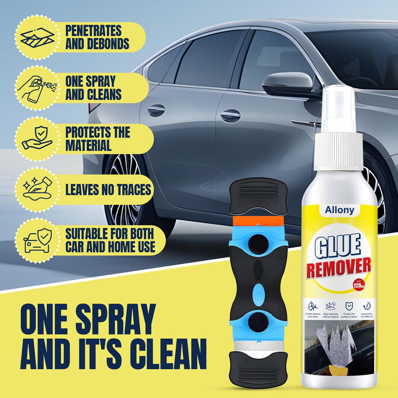 ALLONY Label Remover, Label Remover Spray, Adhesive Remover Extra Strong, Sticker Remover, Carbon Remover with Scraper, Quickly Removes Stubborn Adhesive Residue, Glue Remover - 120 ml