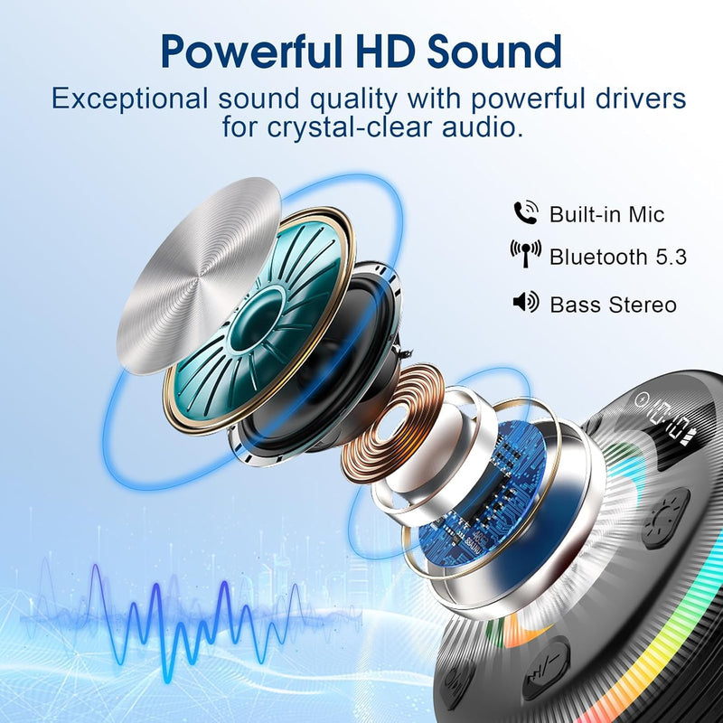 OYIB Bluetooth Shower Speaker, Portable Bluetooth Speaker 360° HD Sound, RGB Lights, IPX7 Waterproof Wireless Speaker with Suction Cup and Mic, Shower Radio for Party/Outdoor/Travel/Gifts/Black Deep Black