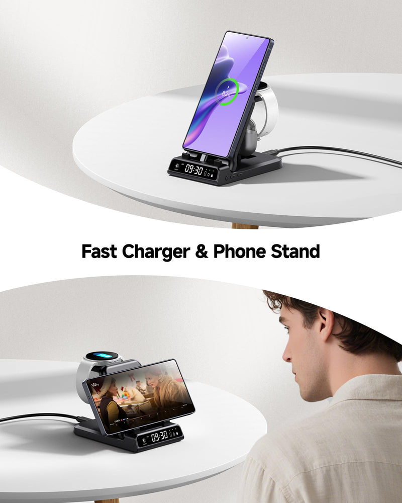 25W USB C Fast 3-in-1 Foldable Charging Dock for Samsung Phone Watch & Buds | 25W Fast Charging, for Galaxy S26/S25/Z Flip 8/Fold 8/A57/A36, for Galaxy Watch Ultra/8-5, USB C Buds, SwanScout 701S