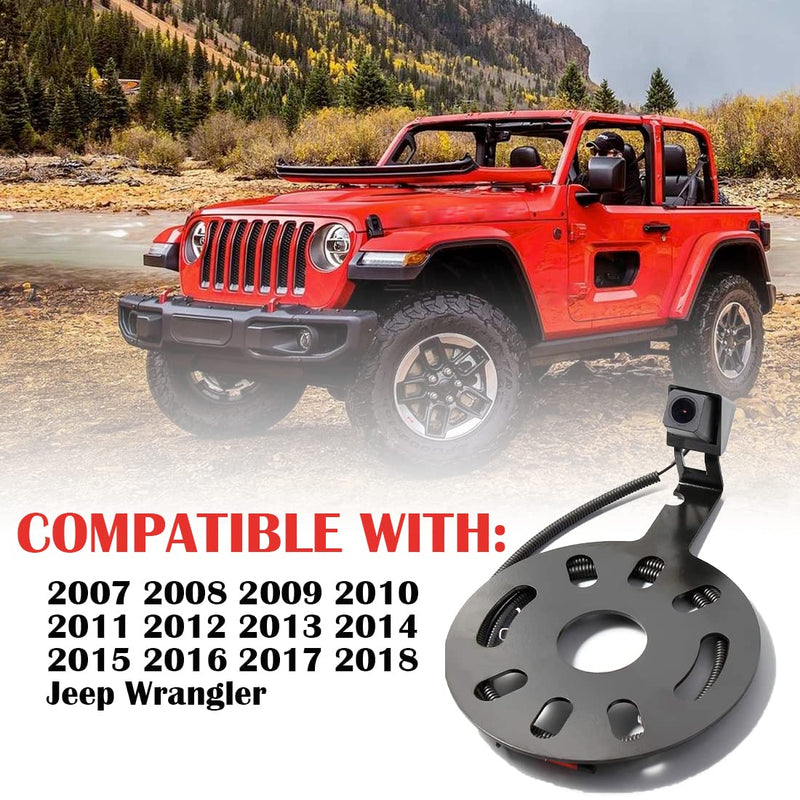 Car Backup Camera Reverse Rear View Spare Tire Mount Camera Kit Compatible with Jeep Wrangler JK 2007-2018 W/Wire Adapter Waterproof Wide Angle Guidelines