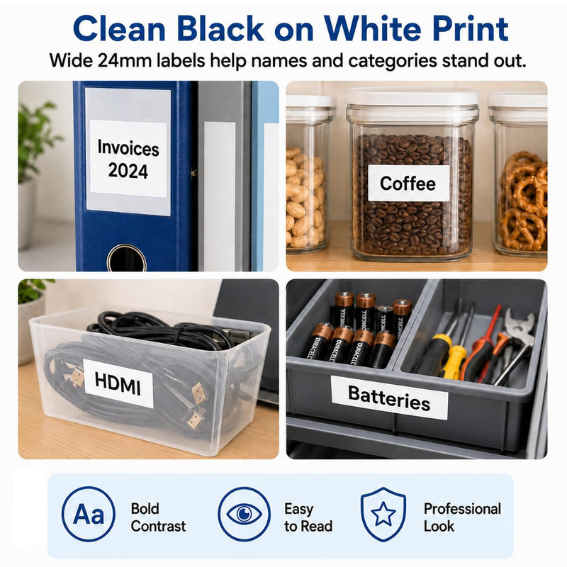 1-Pack 24mm Black on White Label Tape, Compatible with Brother P-Touch TZe-355, PT-D600 PT-D610BT PT-P710BT PT-P700 PT-2730, Laminated Strong Adhesive 0.94 in x 26.2 ft