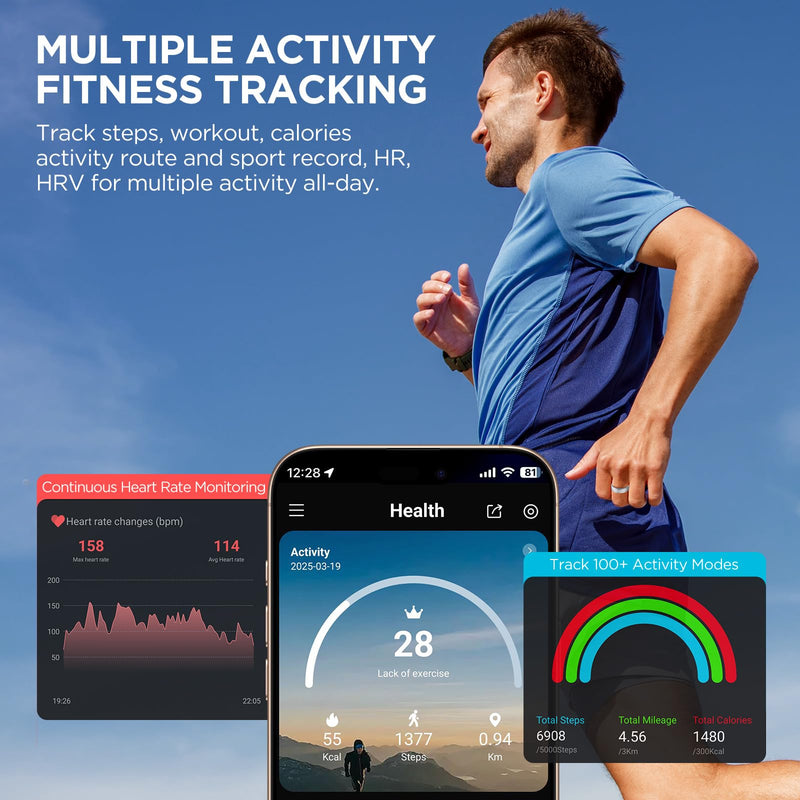 Fitness Tracker with Sleep Tracking, Smart Ring for Women Men, Activity Trackers Fitness Ring with 24/7 Heart Rate Monitor,Step Counter,Calorie Pedometer,No Subscription,for iOS Android(Rose Gold,#12) Rose Gold 12