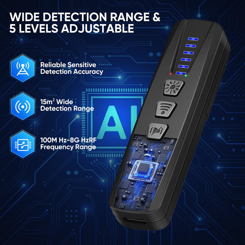 AI Hidden Camera Detector, Anti-Spy Camera Finder RF Signal & WiFi Scanner Hidden Devices Detector for GPS Trackers, 4 Modes for Hotel, Bathroom, Office, Car Travel Security (Black) Black