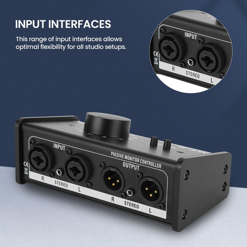 Passive Stereo Volume Controller , Mute Control Large Volume Knob Passive Monitor Controller XLR and 3 for . 5mm Interface Plug and Play for Laptop