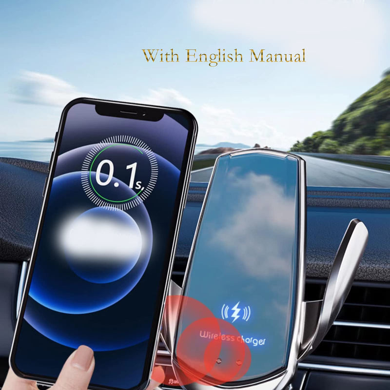 Wireless Car Charger Mount Automotive Electric Induction 15W Wireless Charger Car Auto Clamping Car Phone Holder Mount Wireless Charging Mount Vent Phone Holde Compatible with Android (Blue) Blue
