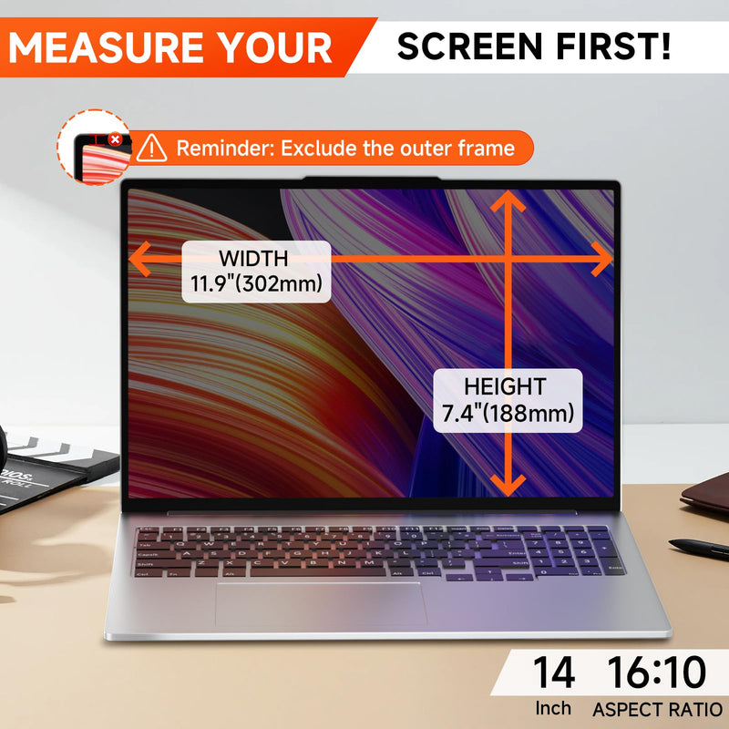 Laptop Privacy Screen 14 Inch Magnetic(16:10 Aspect Ratio) Removable | Anti Spy Blue Light Glare Laptop Privacy Screen Filter Matte for Dell/Hp/Acer/Lenovo/Samsung/Asus/ThinkPad 14 Inch with 16:10 Aspect Ratio