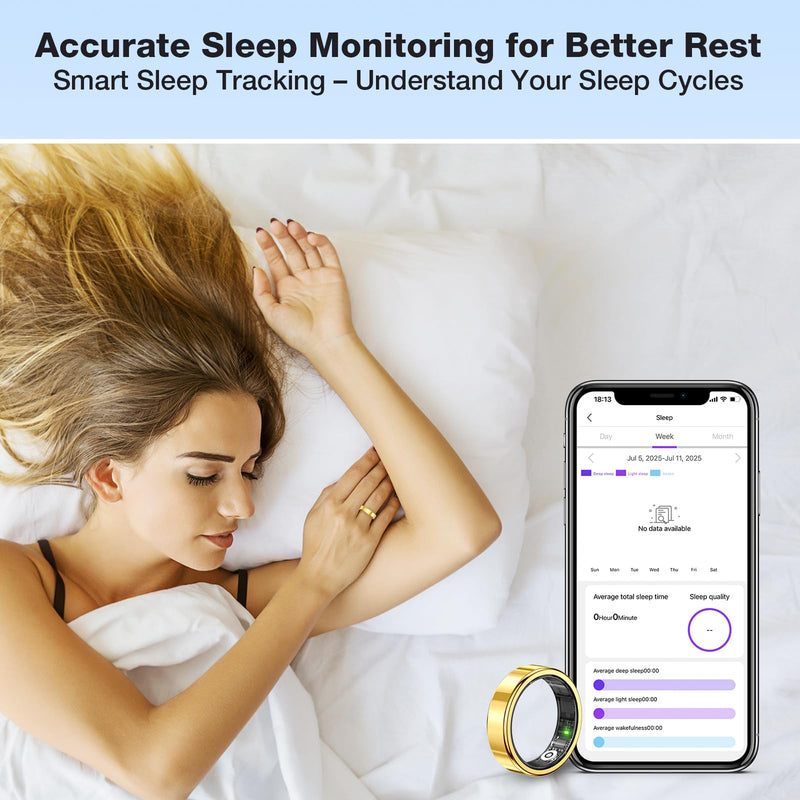 Smart Ring Fitness Tracker, Sleep & Health Tracking Ring for Men Women | Sleep & Fitness Monitor with Heart Rate Sensor, 5ATM Waterproof Tracker for Men & Women, iOS & Android Compatible (Gold, 10) Gold #10