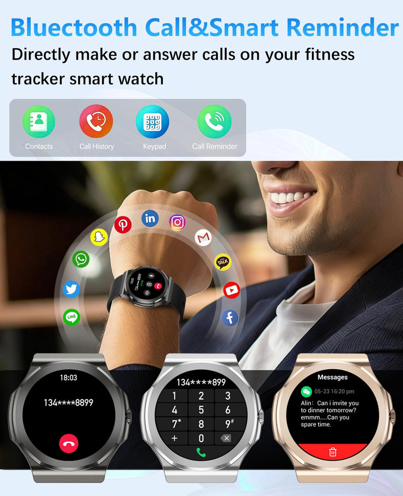 Smart Watch for Men Women Fitness Tracker 1.27" HD Touch Screen Bluetooth Call Android/iOS Compatible 24/7 Heart Rate/Sleep Monitor IP67 Waterproof Fitness Tracker (Steel Silver RT-50) Steel Silver RT-50