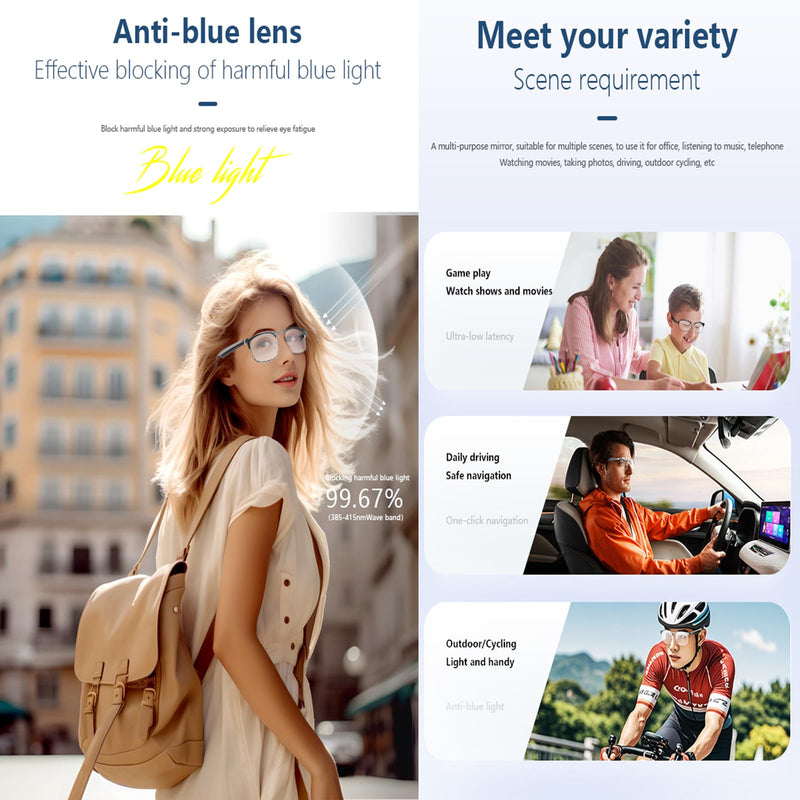 AI Translation Glasses with Over 144 Languages Real-Time Translation | Touch Control,Voice Assistant, Anti-Blue Light, Smart Music Glasses, Great for students, travel and Business Negotiation