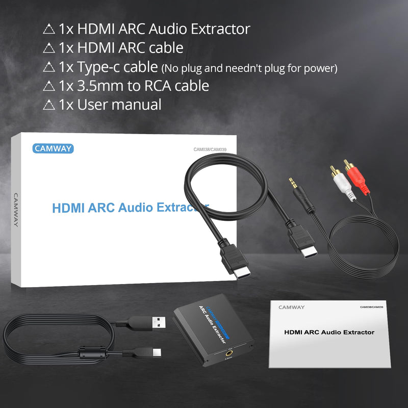 CAMWAY 192KHz ARC Audio Extractor - ARC to 3.5mm Audio Adapter for TV to Sound System Headphone, ARC Converter Built-in Professional Amplifier Chip with 3.5mm Cable(Not for HDMI,eARC Interface) 3.3+3.3ft