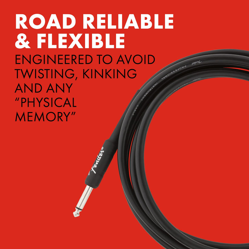 Fender Professional Series Instrument Cable, Guitar Cable, Stocking Stuffers, Guitar Accessories, Straight/Angle, Black, 10ft