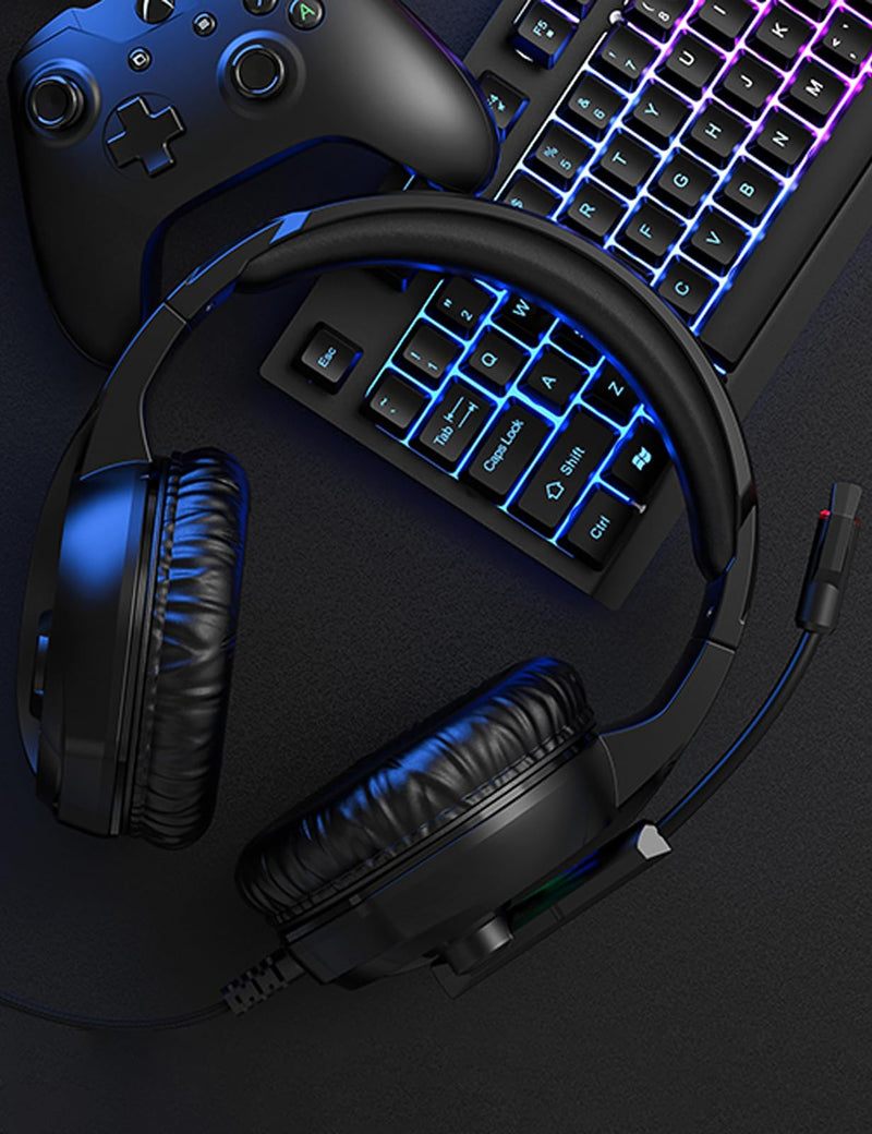 [AUSTRALIA] - ZIUMIER Gaming Headset with Microphone, Compatible with PS4 PS5 Xbox One PC Laptop, Over-Ear Headphones with LED RGB Light, Noise Canceling Mic, 7.1 Stereo Surround Sound Black 