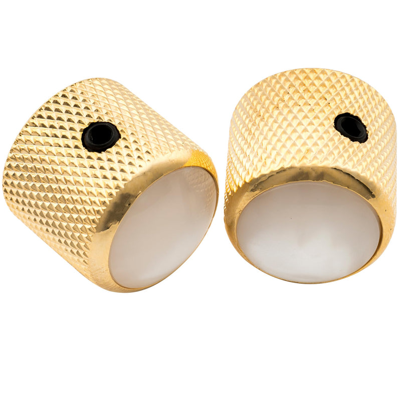 Musiclily Pro 1/4 Inch Steel Mother-of-Pearl Top Dome Knobs with Set Screw Universal Fitting Control Knobs for Electric Guitar or Bass, Gold (Set of 2)