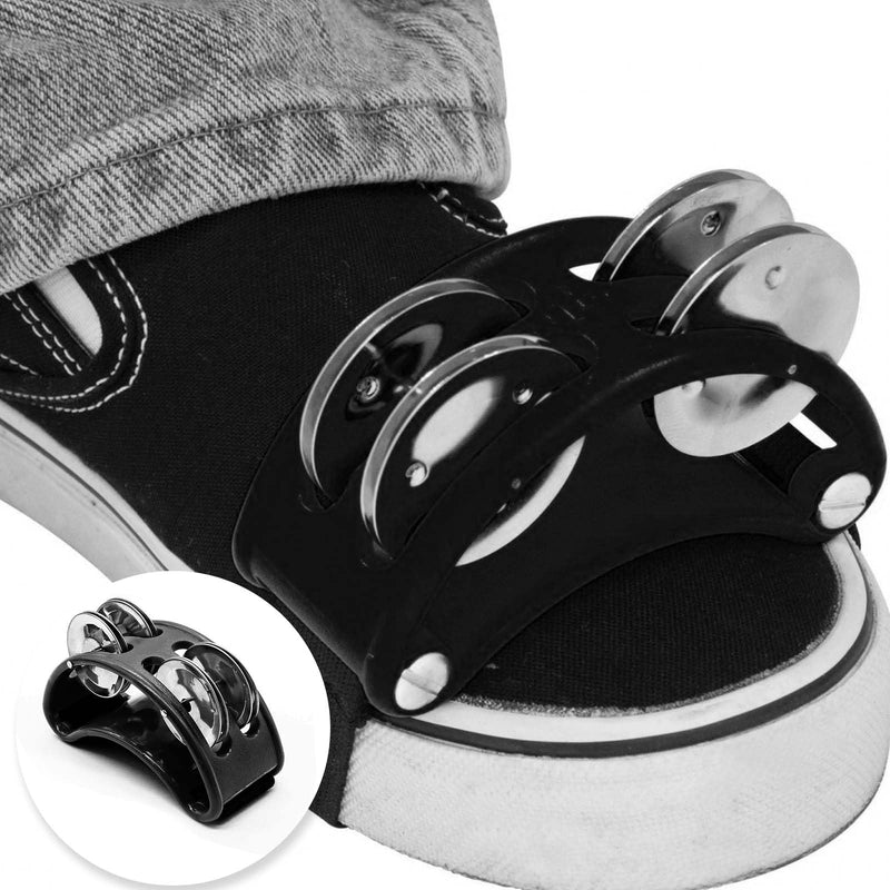 [AUSTRALIA] - 2 Pack Foot Tambourine Percussion, Black Foot Shaker Instrument with Metal Jingle Bell, Rhythm Instrument for Adults 2 Pack 