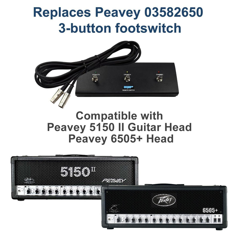 HQRP 3-Button Guitar Amp Footswitch Compatible with Peavey 5150 II Guitar Head, Replacement for Peavey 03582650