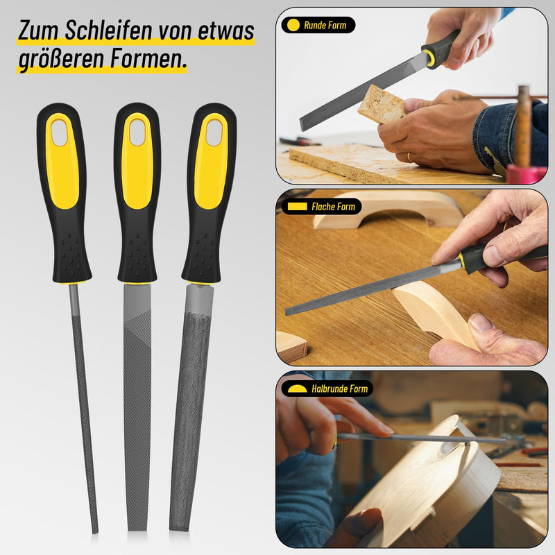 FZENeast File Set, 9-Piece High-Quality Professional Carbon Steel File Set with Storage Bag, Flat File, Half Round File, Round File and 6 Needle Files for Wood, Metal and Woodworking 9 pieces
