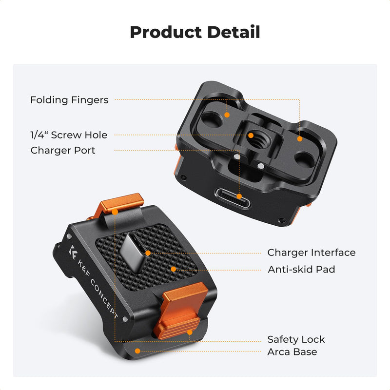 [AUSTRALIA] - K&F Concept Charging Adapter Base for DJI Osmo Pocket 3, Desktop Type-C Charging Dock Fit Arca-Swiss Standard, with 1/4 Screw Hole/Folding Finger, Aluminum Alloy Bracket 