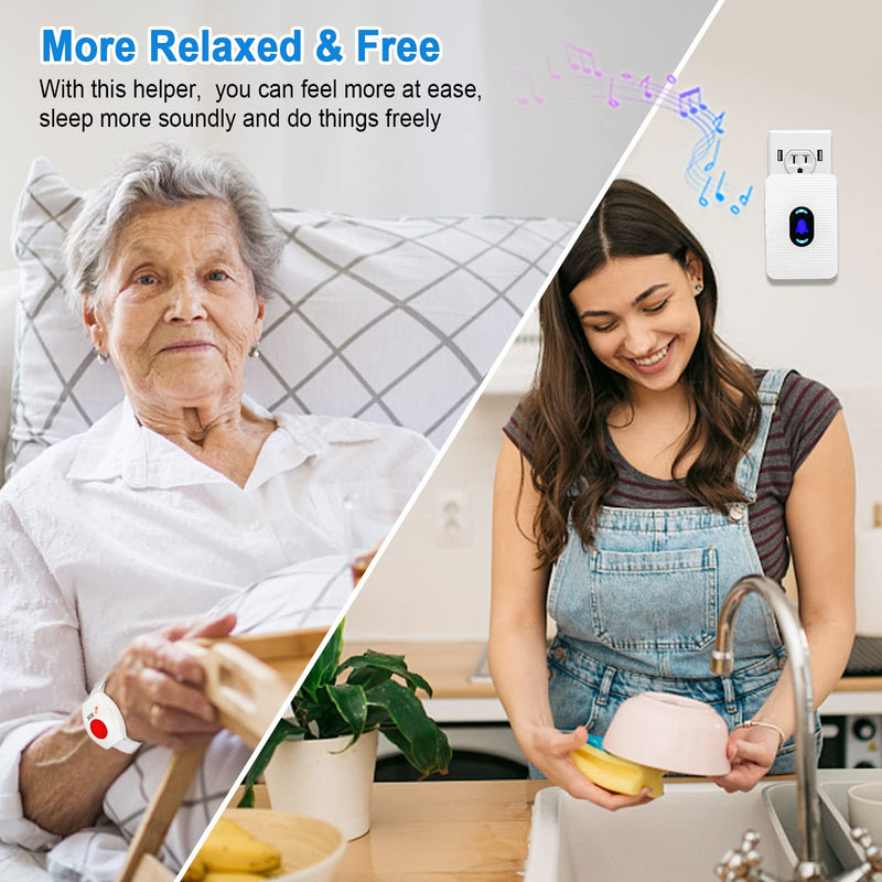 Daytech Wireless Caregiver Pager Call Button Elderly Nurse Alert System for Elderly Monitoring/Seniors with 2 SOS Call Panic Buttons & 2 Watch Pagers, 500+Feet 3 Receivers 2 watches+2 call buttons+3 receivers