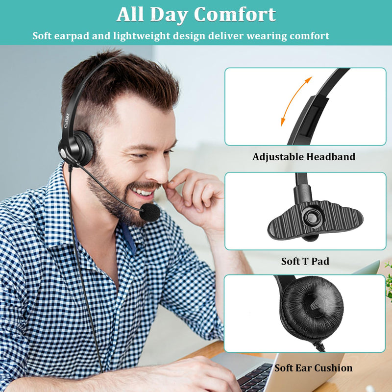 Callez 3.5mm Jack Cell Phone Headset with Microphone Noise Cancelling for PC Laptop, Wired Computer Headphones for iPhone Android Zoom Home Office Work School Classroom, in-line Control, Comfort-Fit Gray-Monaural
