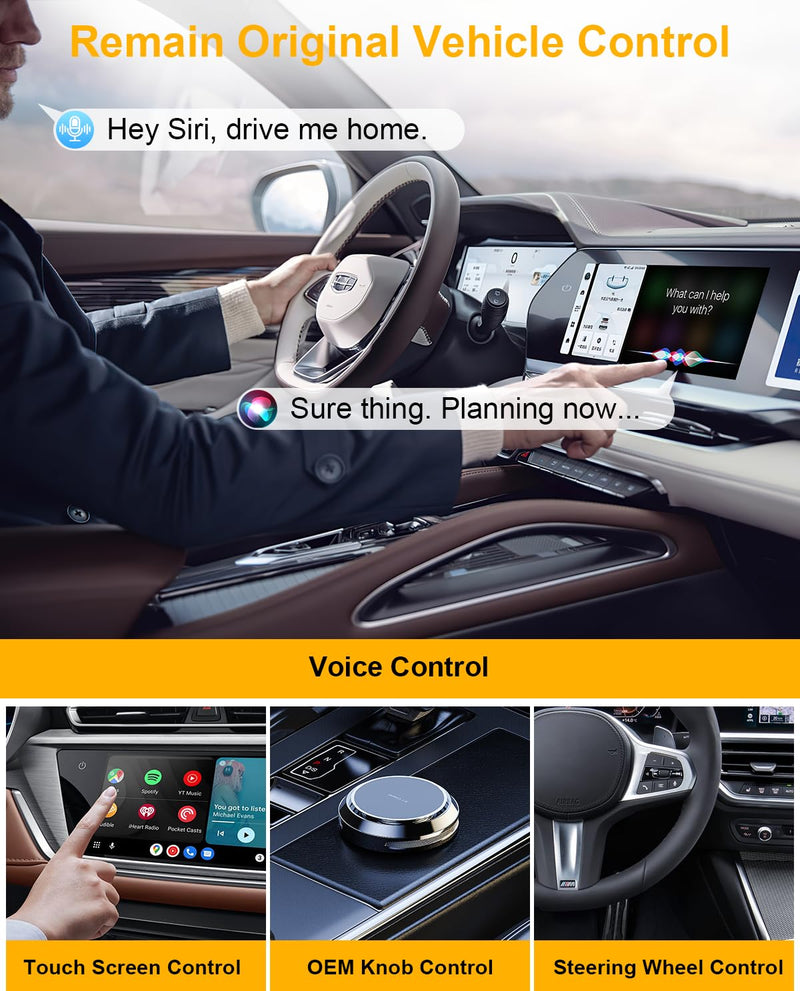 5-in-1 Android Auto Wireless Adapter and Apple CarPlay Adapter, Wireless Carplay Adapter with Netflix YouTube TF Card, Magic Ai Box for OEM Wired iPhone Car Play Cars, Plug & Play, Easy Setup Obsidian