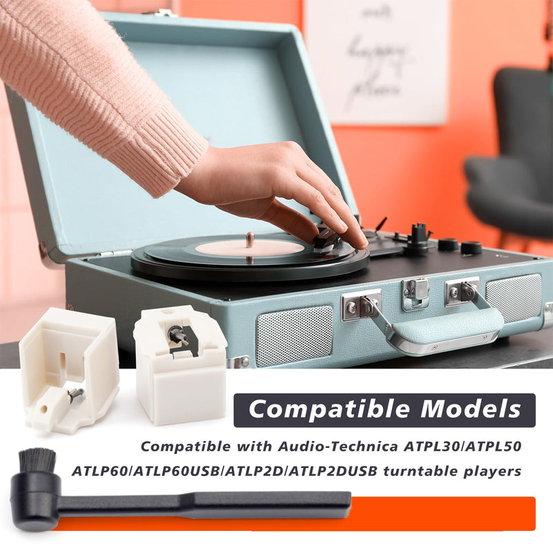 ATN3600L Diamond Record Player Needles Replacement Stylus Compatible with Audio-Technica AT-LP60X, AT-LP60XBT, and AT-LP60XBT-USB Turntable Needle Replacement, 2PCS with Stylus Cleaning Brush