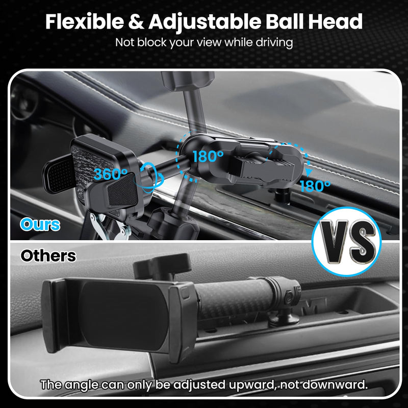 Metal Dashboard Phone Mount for RAM 2013-2018 1500 2500 3500 &2019+ Classic | All Aluminum Build | No Drilling | Easy Install | 360-Degree Swivel | Quick Release Clamp | Holds 4-7 Inch Phones | Stable Universal Mount