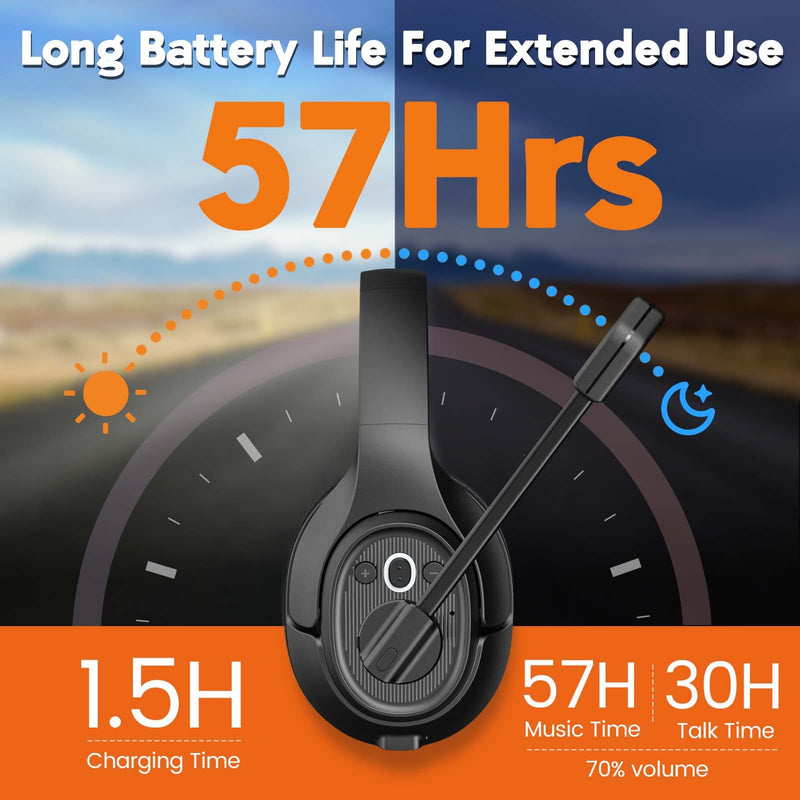 EKSA Trucker Bluetooth Headset with Microphone, 164ft Wireless Headphones with AI Noise Cancelling(ENC), 57Hrs Worktime, Truck Drivers Headset with Mute Button for Cell Phone PC Home Office Work H1