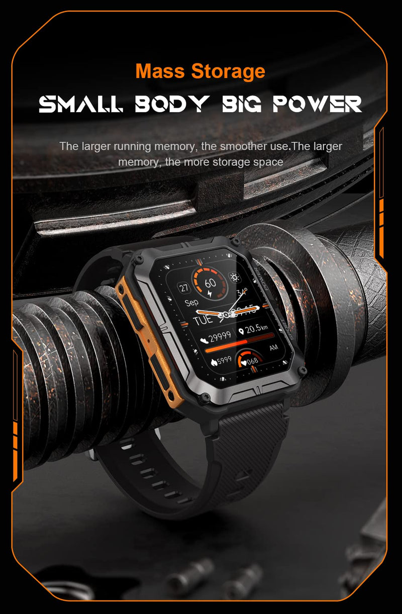 Gravity C20 Pro 1.83" Rugged Smartwatch, IP68 Waterproof, Bluetooth Call, AI Voice, 100+ Sports Modes, Heart Rate & Sleep Monitoring, Shockproof, Fitness Tracker for iOS & Android (Black)