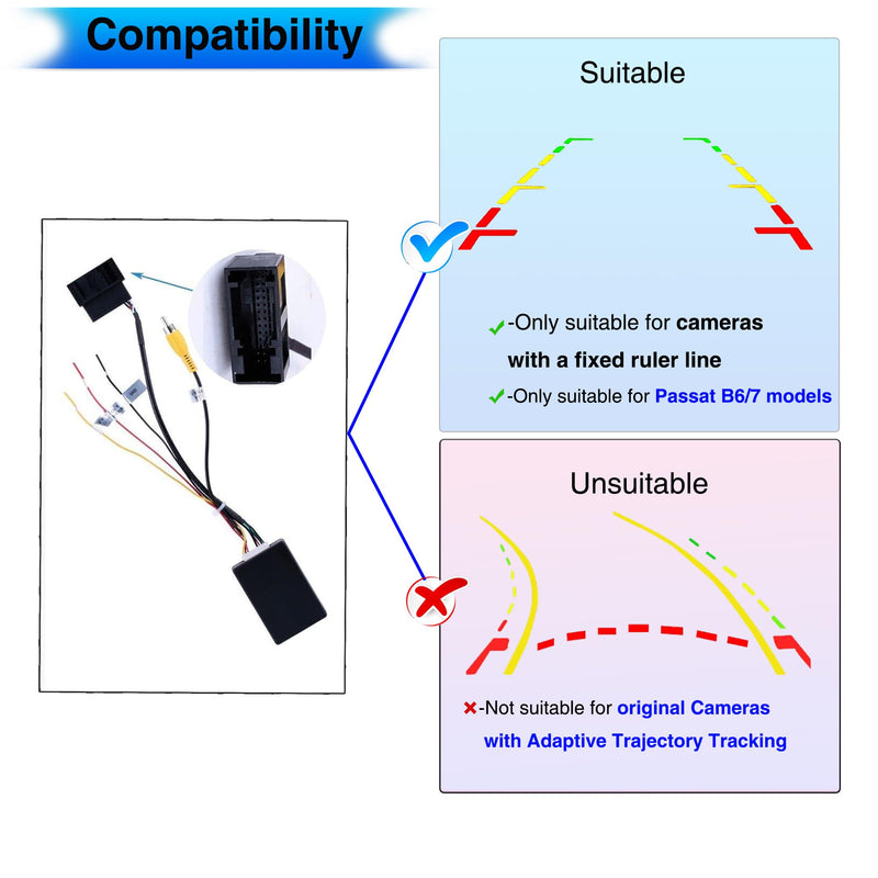 RGB Backup Camera Adapter RGB to AV Cable for Passat | RCD510/RNS510/315 with RGB Camera Upgrade to RCD360 Radio YX2216