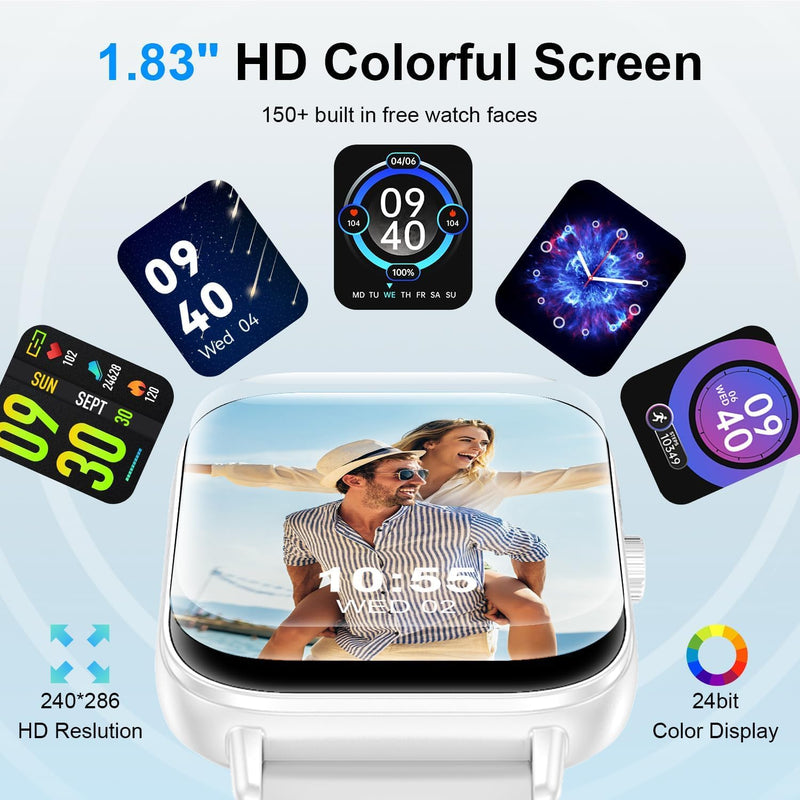 Smart Watch for Women Men, 1.83'' HD Touchscreen Smartwatch with Bluetooth Call/Make Calls, Fitness Tracker with 150+ Sports Modes/Activity/Sleep Monitor for iOS/Android (White) White(3bands)