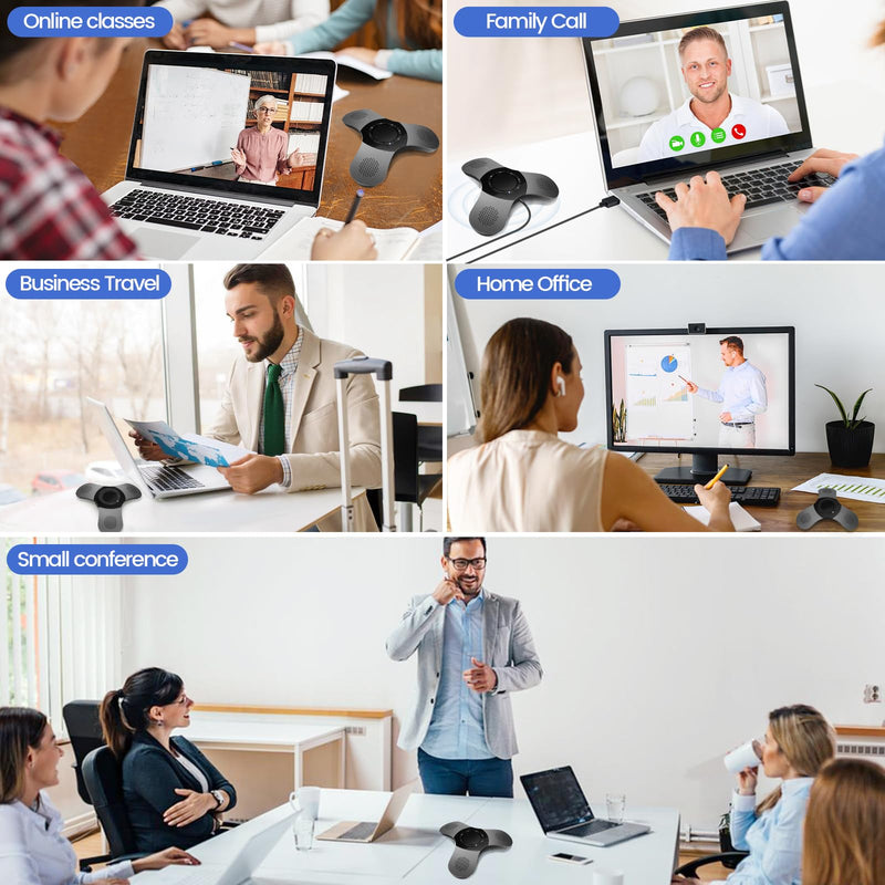 Bluetooth Conference Speaker with Microphone & Premium 360° Voice Pickup，USB-C Speakerphone Home Office for Teams/Zoom,Noise Cancelling Omnidirectional Conference Room Microphone and Speaker Black