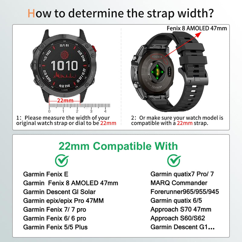 ZPJPPLX 22mm Watch Bands for Fenix E 8 AMOLED 47mm 7 6 Pro 5 plus,Quick fit Strap for quatix 6 7 8 epix Pro tactix 8 AMOLED 47mm/Approach S62 S70/Forerunner 965 970 955 945/Descent G2 G1