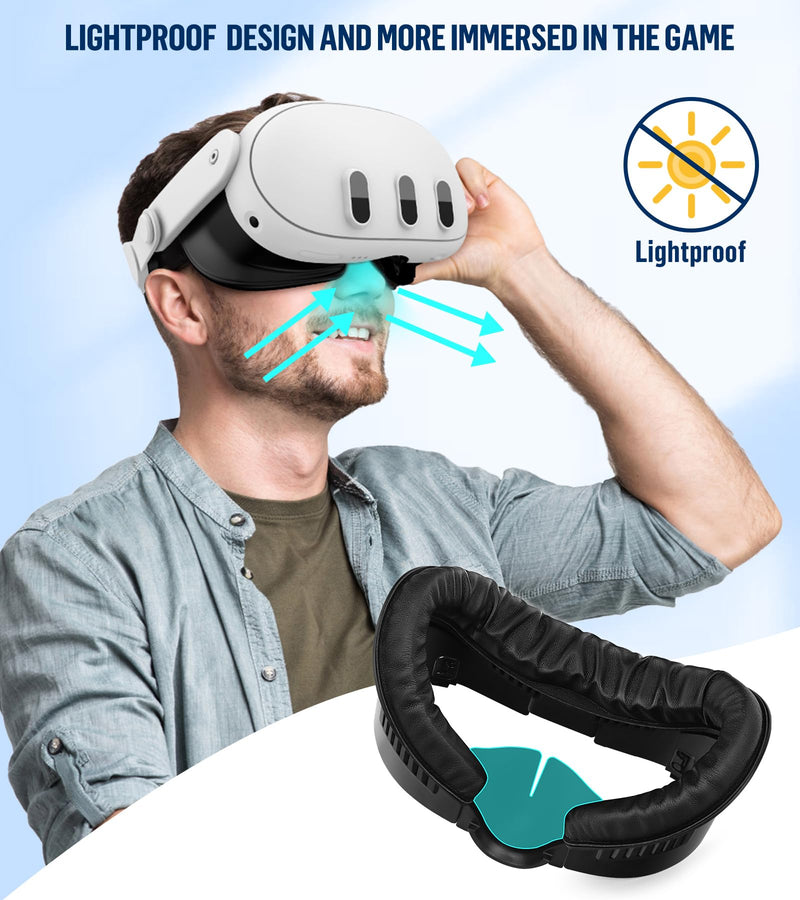 Facial Interface & Face Cover Pad Compatible with Meta Oculus Quest 3 Accessories, Sweat-Proof PU Foam Cushion, Fitness Foam Replacement, Air-Circulation Design for VR Quest 3 VR Accessorie