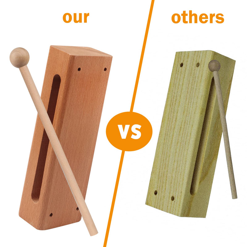 Solid Wood Rhythm Block, Set of 3, Solid Wood Rhythm Block Musical Percussion Instrument Perfect for Rhythm Classes with 3 Pack of Mallet Solid Hardwood