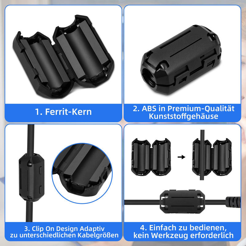 [AUSTRALIA] - 9pcs Ferrite Core for Cable, RFI EMI Folding Ferrite Core for USB Noise Reducer for 3mm/5mm/7mm/9mm/13mm Diameter Cables (Black) 