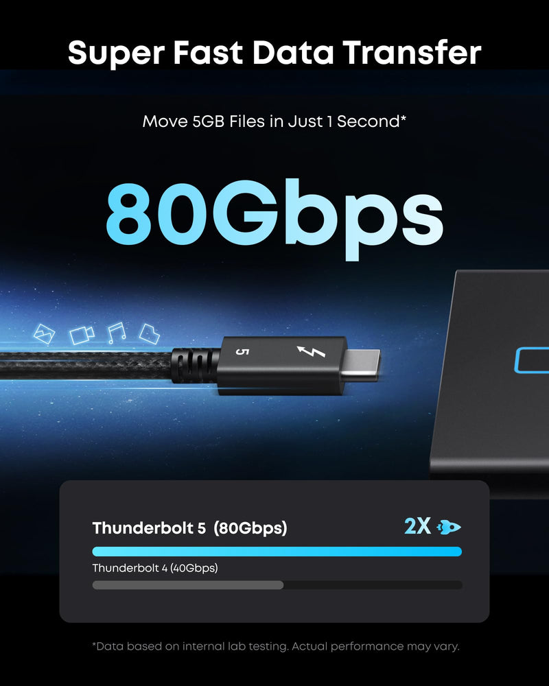 Anker Prime Thunderbolt 5 Cable, 3.3ft USB-C to USB-C Cable, 240W Charging | 80Gbps Data Transfer, Up to 120Gbps Bandwidth, 8K/4K Displays, for iPhone 16, MacBook and More (Thunderbolt 5-Certified)