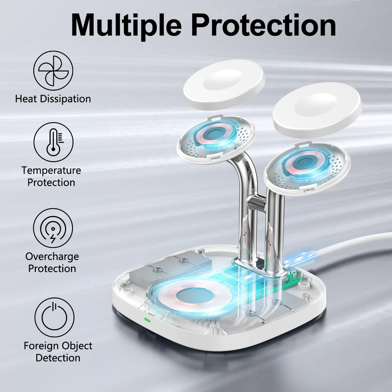 Dual Watch Charger Stand for Apple Watch, 3 in 1 Wireless Charging Station Stand Compatible with Apple Watch Ultra 2/9/8/7/6/5/3/2/SE, Wireless Charger Dock for Airpods Pro 2/3/2 (White) White