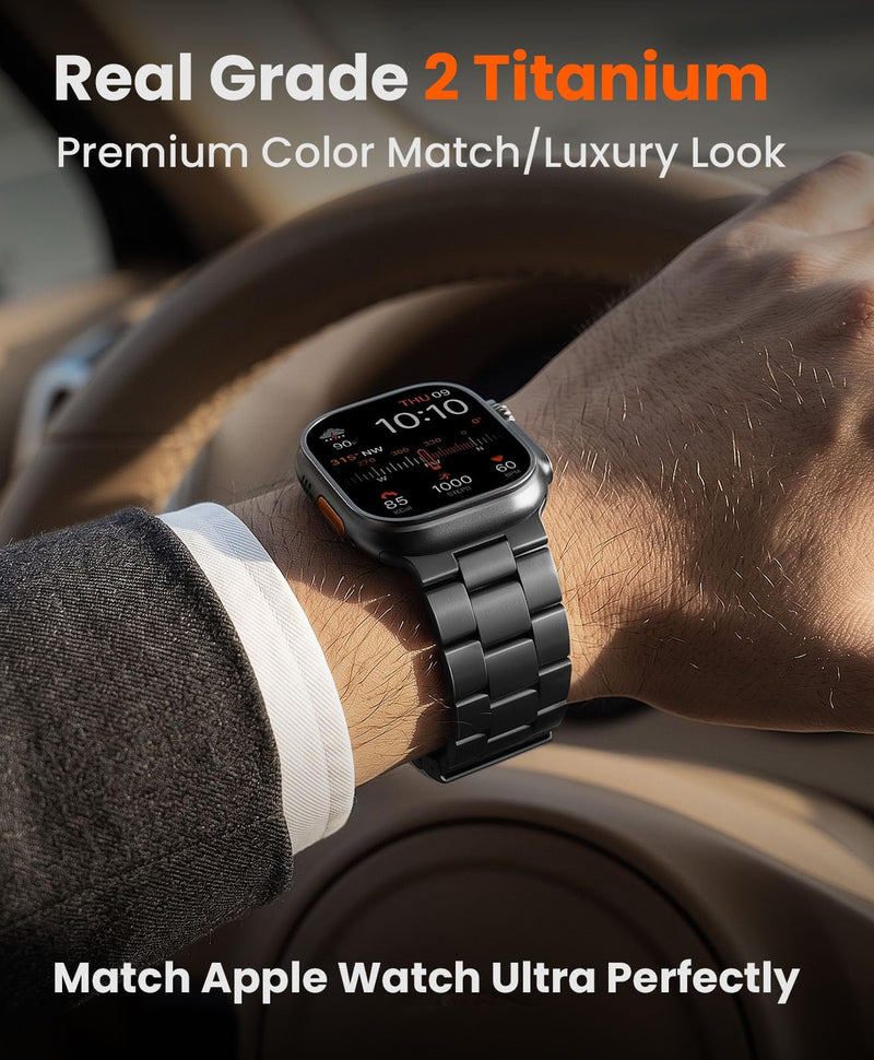 No Tool Need Titanium Band for Apple Watch Ultra 3/2/1 49mm | Durable DLC Coating,Anti-Scratch,Hypoallergenic 26mm Metal Band for Men,Secure Folding Clasp for Series 11/10 46mm Black