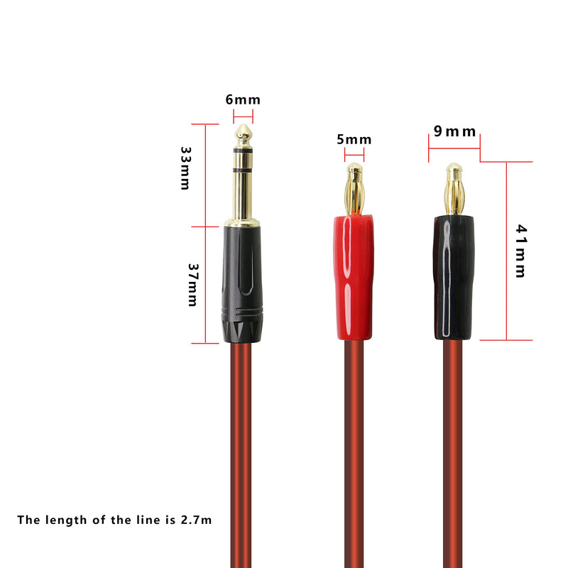 XMSJSIY 6.35mm 1/4 TRS to Banana Plug Speaker Cable, 6.35mm 3 Pole Speaker Cable with 4mm Banana Plug 2pcs OFC HiFi Speaker Wire for DJ Application Guitars Mixer Headphone Jack- (2m) (Pack of 2) 2 meters (Pack of 2)