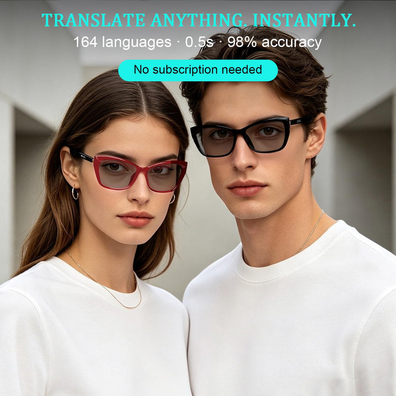 AI Smart Glasses for Women Men, Bluetooth Glasses, Butterfly Frame Red | AI Assistant with Free App, Photo Translation, Open-Ear Audio, Lightweight，Photochromic Lenses for Shopping Travel Daily Wear Red-Fashion butterfly frames