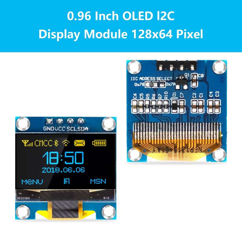 QIQIAZI 0.96 Inch OLED Display I2C Module, 5 Pieces I2C Display Module 128 x 64 Pixel I2C Screen Display Module Compatible with Arduino and Raspberry Pi (Yellow/Blue)