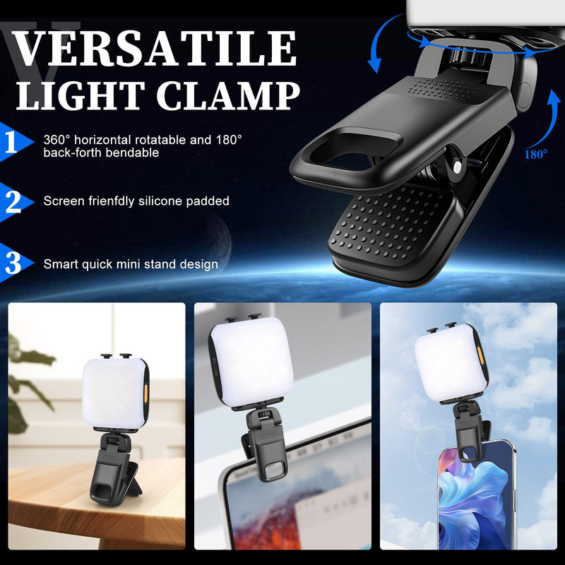 Portable LED Selfie Light with Mini Phone Light Clip,1000mAh Rechargeable, RGB Light Modes. Ideal for Selfie Shooting, Zoom Calls, Tik tok Live Streaming, Video Conferencing. D4