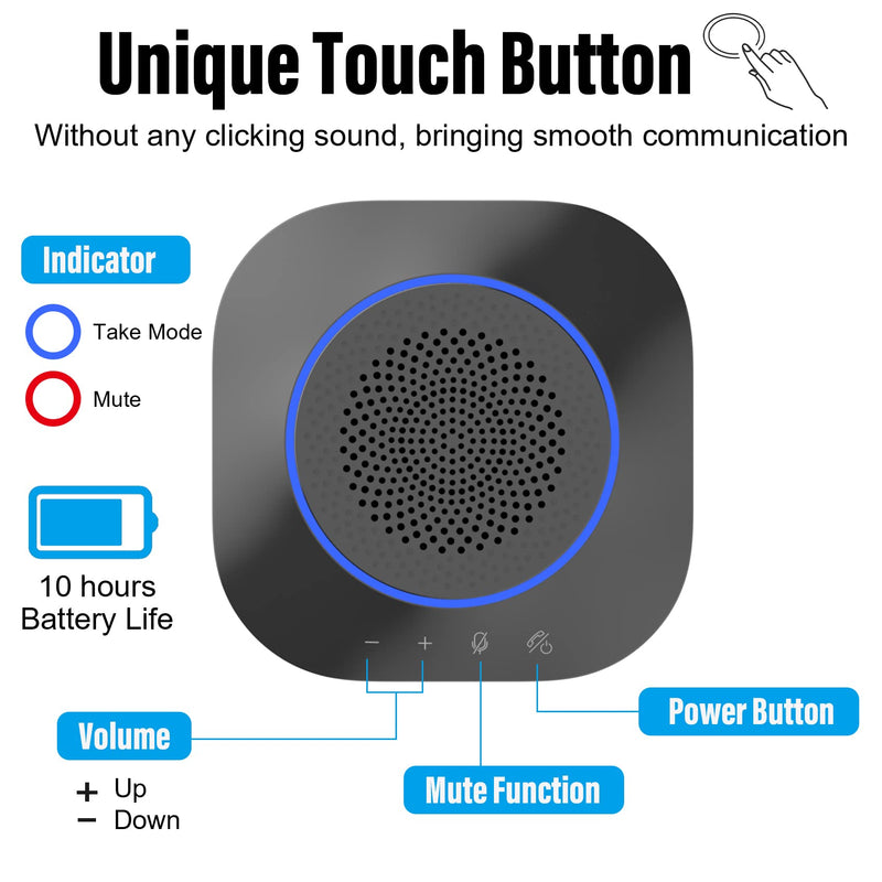 Bluetooth Speakerphone, Conference Speaker with Mics, 360°Enhanced Voice Pickup, Bluetooth 5.1, AI Noise Reduction Echo Cancellation, USB C, Conference Microphone for Home Office