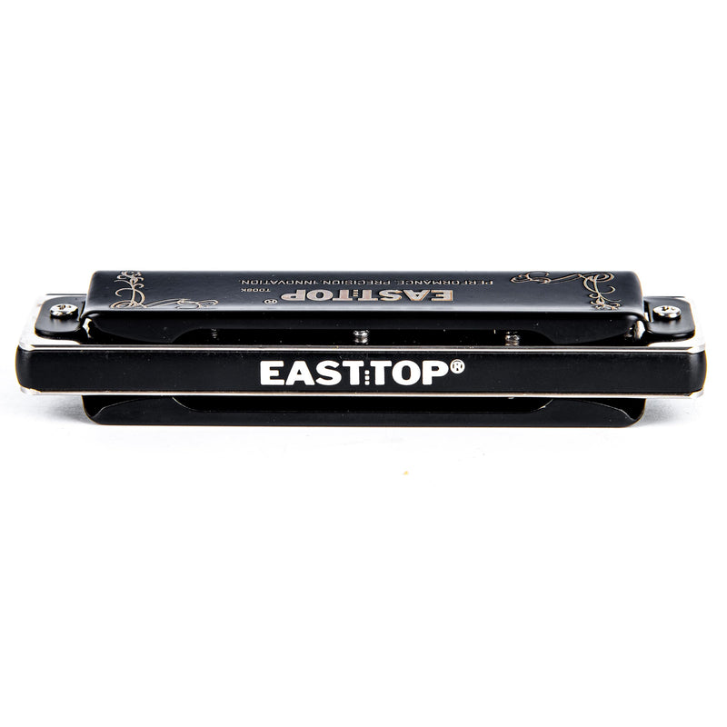 [AUSTRALIA] - EAST TOP T008K 2.0 Update Harmonica Key of C, 10 Holes Diatonic Mouth Organ with Zipper Case, Standard Deluxe Harmonica For All Levels, Professionals, Beginners and Students, as a Gift BLACK-C 