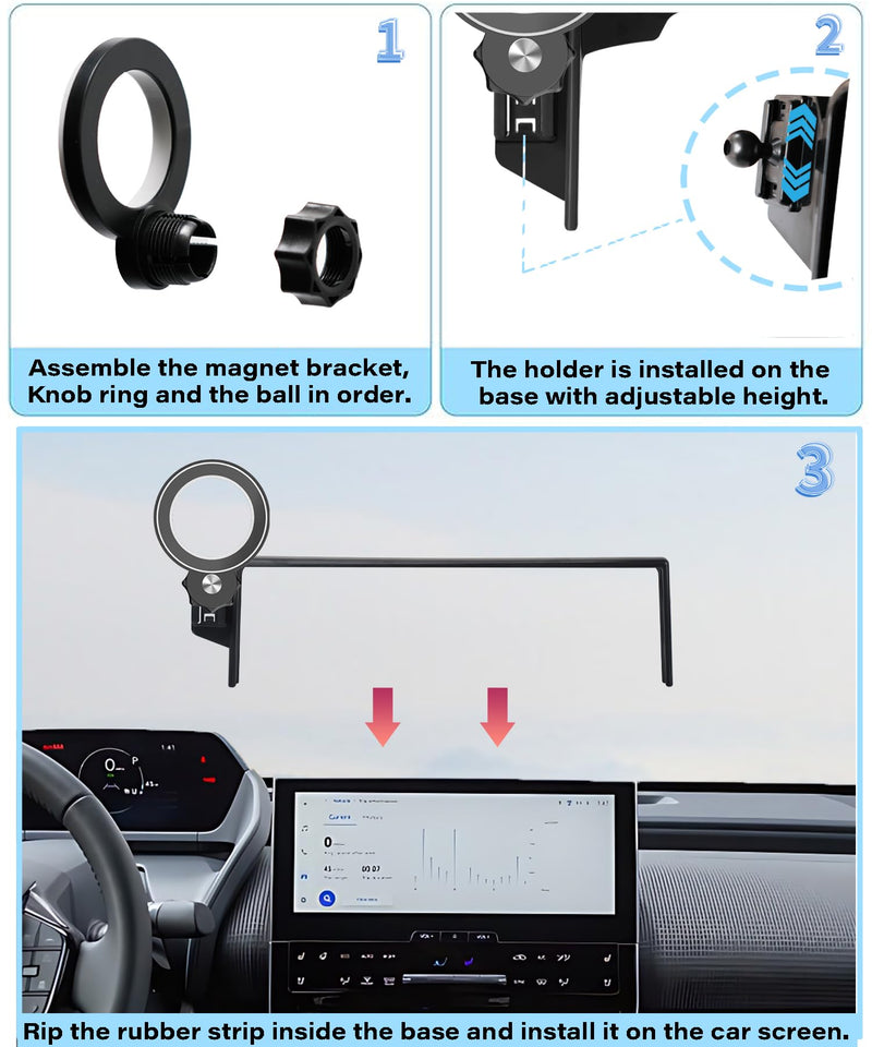 Car Phone Holder for Toyota BZ4X/Subaru Solterra 2023 2024 2025 Accessories | 8/12.3" Screen Clip-On MagSafe Strong Magnetic Cell Phone Mount, 360° Rotatable Hands-Free Holder, Not Block Air Vents