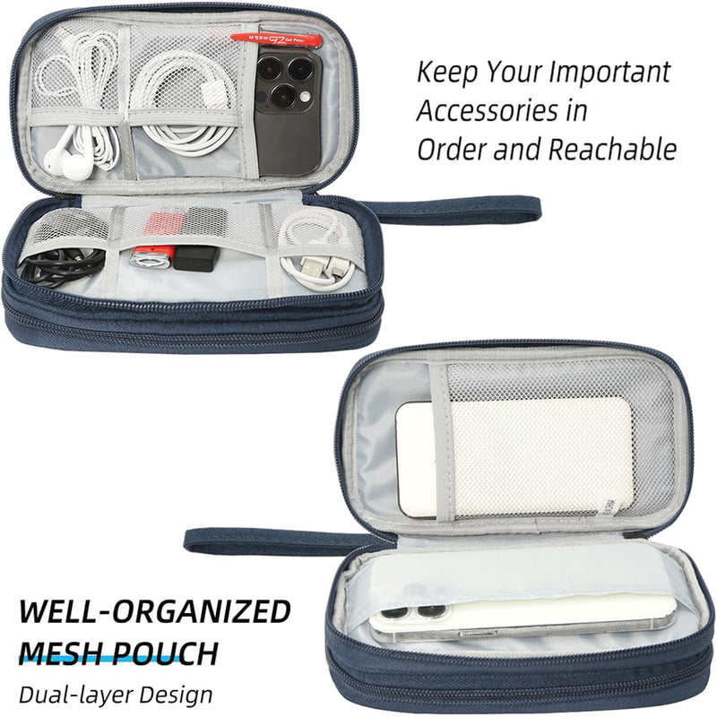 Electronic Bag Travel Cable Accessories Bag Waterproof Double Layer Electronics Organizer Portable Storage Case for Cable, USB, Cord, Charger, Phone, Power Bank, Earphone (Navy Blue, Large) Navy Blue